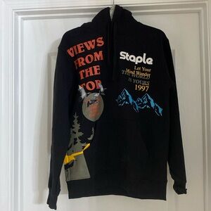 Staple Hoodie "Views From The Top" Embroidered Logos Men’s Sz Medium Black New
